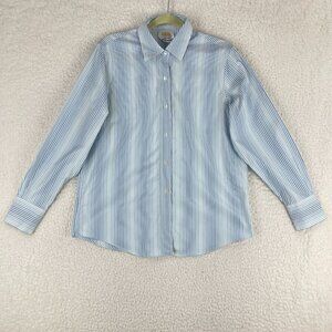Talbots Blue Striped Button-Up Shirt Womens Wrinkle‎ Resistant Collared Size 10